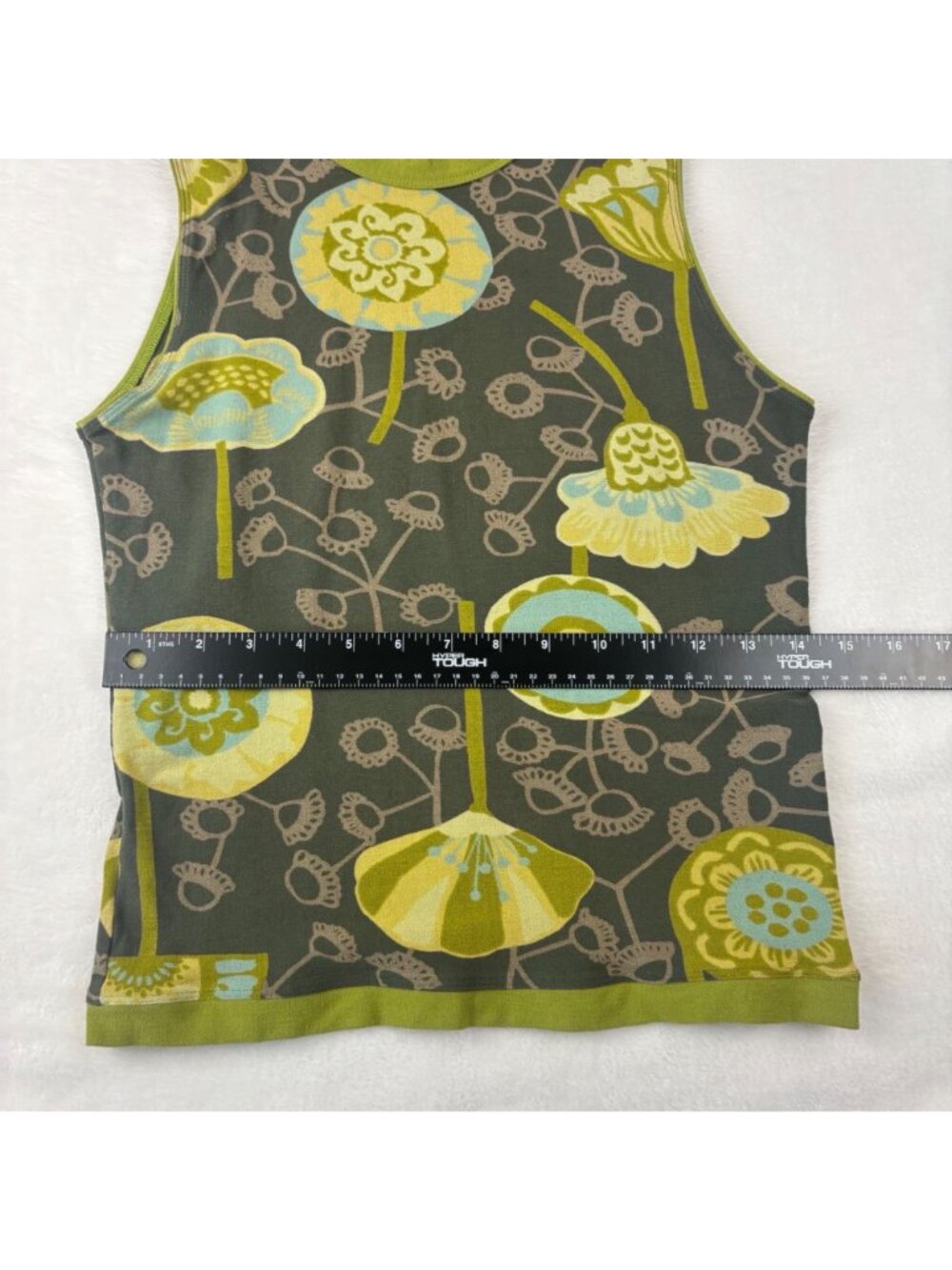 Tehen Par S 2 Floral Sleeveless Top Green & Yellow Retro Design Vintage Y2K - Picture 4 of 6
